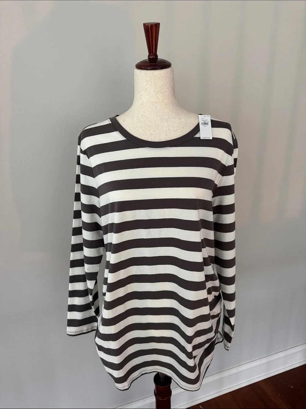 MATERNITY Striped Long-Sleeve Knit Top - Charcoal Gray & White